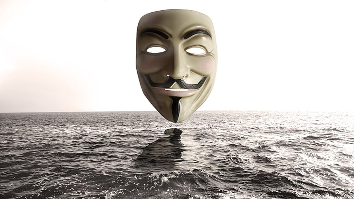 guy fawkes mask, Anonymous, artwork, digital art, sea, water