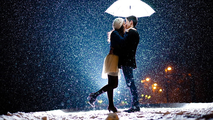white umbrella, time lapse photography of man and woman kissing each other, HD wallpaper
