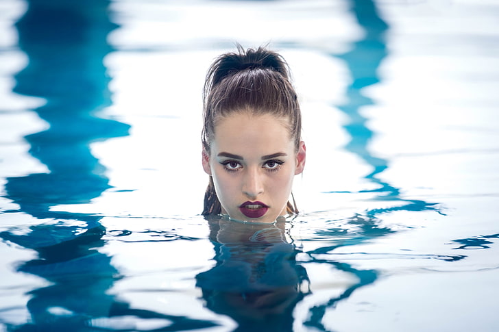 water, swimming pool, face, women, portrait, one person, looking at camera, HD wallpaper