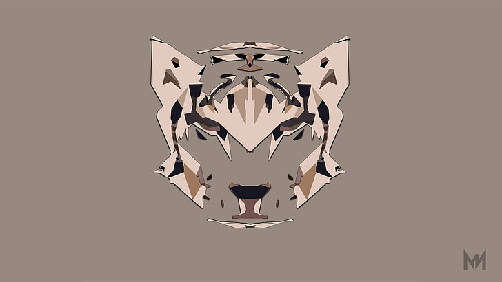 tiger logo, abstract, minimalism, artwork, shape, no people, indoors, HD wallpaper