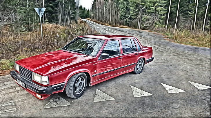 Volvo, volvo 740, 16v, red, painting, car, HD wallpaper