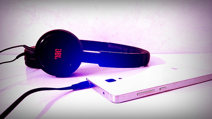 black JBL corded headphones, xiaomi, music, audio, smartphone, HD wallpaper