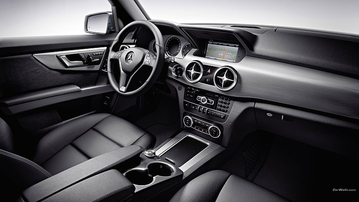 black and gray car interior, Mercedes GLK, vehicle, Mercedes Benz