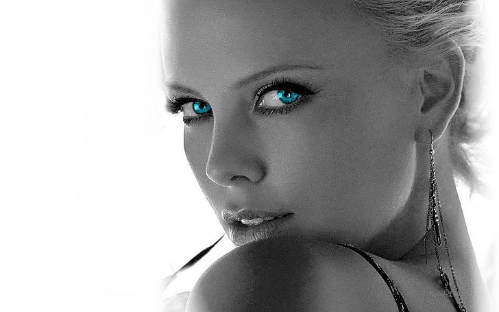 Charlize Theron, selective coloring, actress, face, women, celebrity