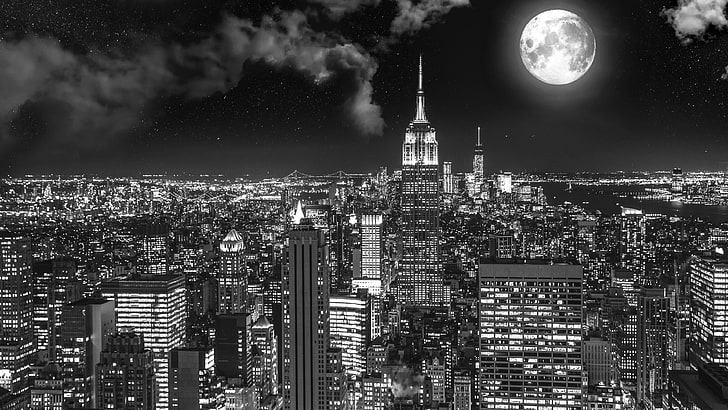 monochrome photography, united states, new york, empire state building, HD wallpaper