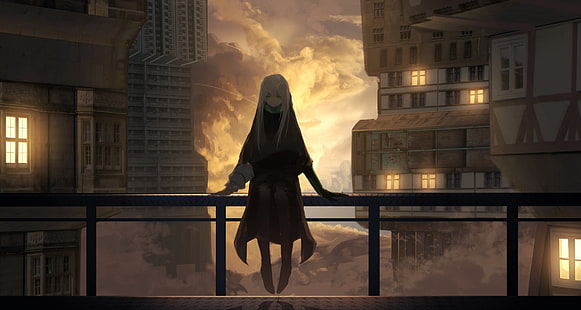 HD wallpaper: anime girl, buildings, clouds, depressed expression, one  person | Wallpaper Flare