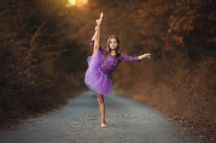 children's purple tutu dress, dance, girl, ballerina, women, outdoors, HD wallpaper