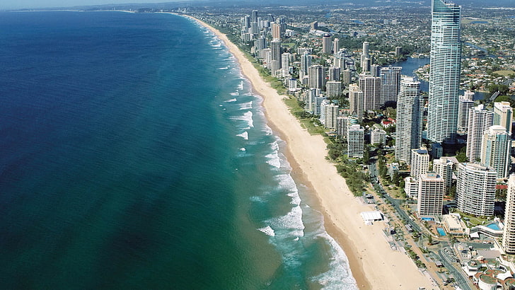 landscape, beach, Gold Coast, Australia, queensland, cityscape