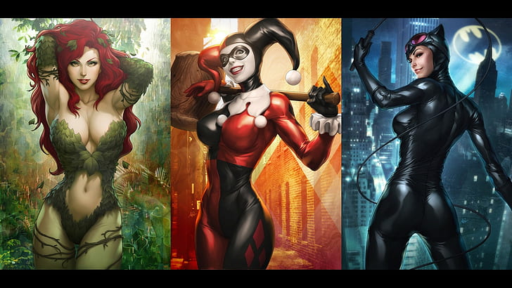 Poison Ivy, Artgerm, Catwoman, Harley Quinn, DC Comics, Batman, HD wallpaper