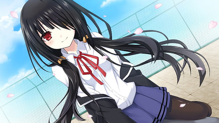 female anime character wearing school uniform on roof wallpaper
