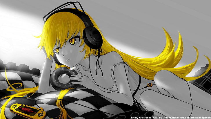 hd wallpaper game babe yellow hair headphones anime
