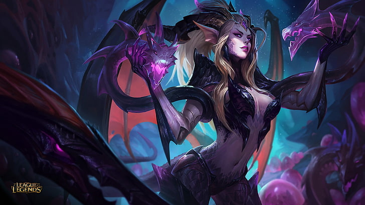 League of Legends female purple dragon character digital wallpaper, HD wallpaper