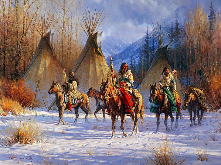american, art, artwork, indian, native, painting, people, warrior, HD wallpaper