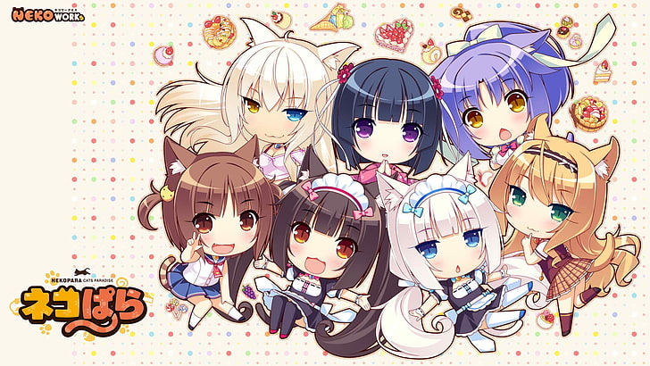 Neko Works, Neko Para, long hair, anime girls, Chocolat (Neko Para), HD wallpaper
