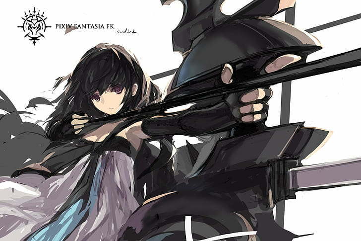 HD wallpaper: Anime Girls, Black Hair, bows, gloves, Long Hair, Paradise  (pffk) | Wallpaper Flare