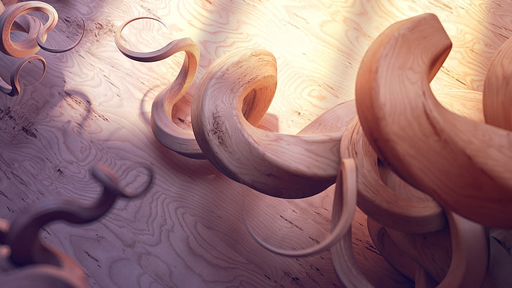 brown wooden twirl wallpaper, 3D, spiral, Razer, backgrounds
