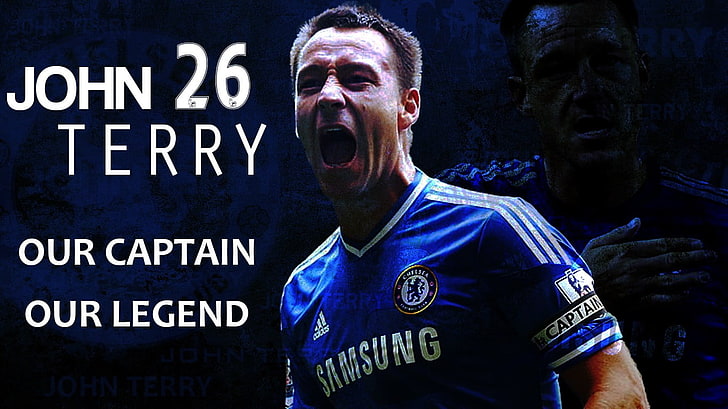 John Terry with text overlay, Chelsea FC, soccer, one person