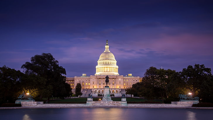 white house during night time, architecture, building, cityscape, HD wallpaper