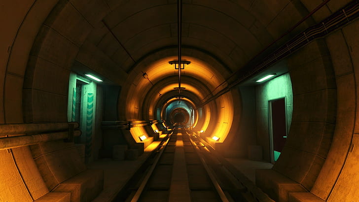 pipes  video games  subway  orange  underground  Mirrors Edge  railway  tunnel  screen shot, HD wallpaper