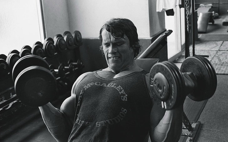 Arnold Schwarzenegger, bodybuilding, Bodybuilder, barbell, dumbbells