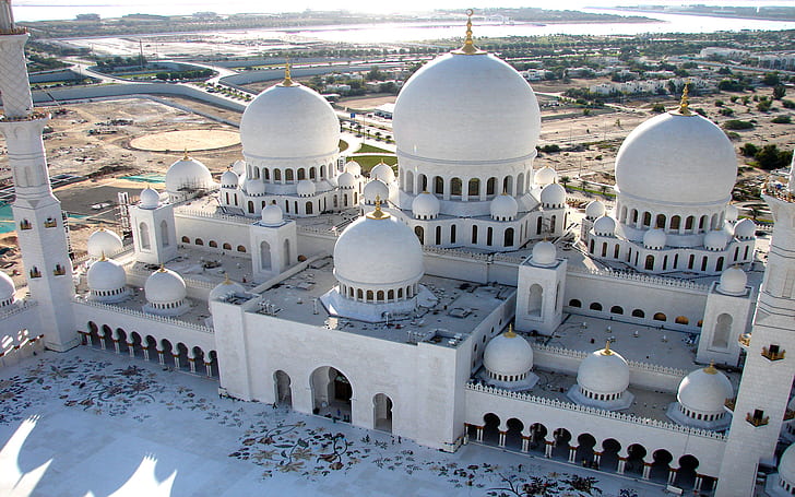 Abu Dhabi Sheikh Zayed Grand Mosque United Arab Emirates View From The Minaret Hd Wallpaper For Desktop 1920×1200