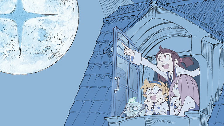 anime, anime girls, Moon, open mouth, Little Witch Academia
