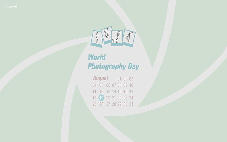 World Photography Day-August 2013 calendar wallpap.., text, communication