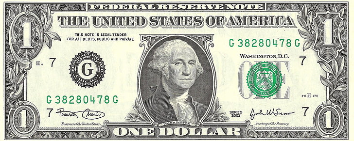 1 U.S. dollar G 382804748 G banknote, Currencies, George Washington, HD wallpaper