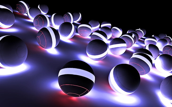 3D Neon Ball, black LED ball lot, white tigers, no people, indoors, HD wallpaper