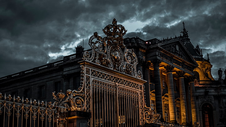 cloudy, sky, gate, palace of versailles, versailles palace, HD wallpaper