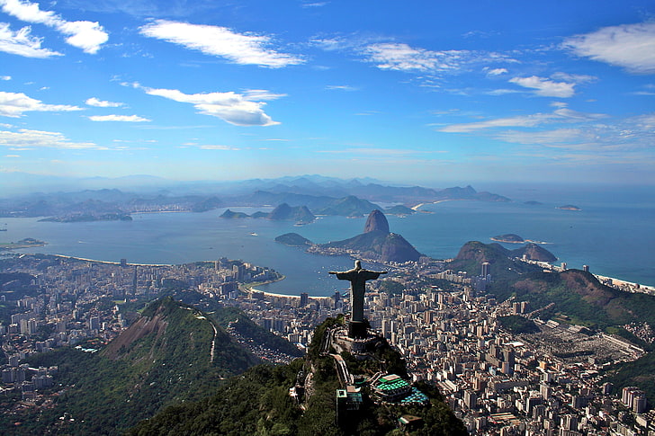 Christ The Redeemer, Brazil, landscape, mountains, the ocean, HD wallpaper