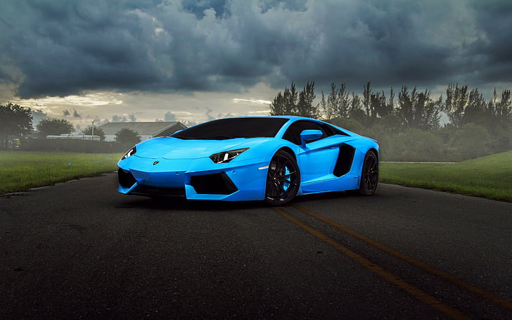 Lamborghini, Aventador, supercar, blue, blue lamborghini aventador