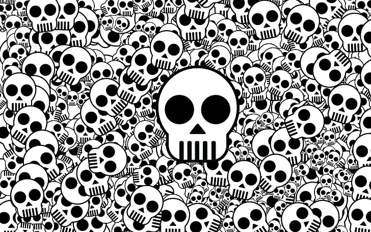 skull illustration, texture, black white, surface, vector, pattern, HD wallpaper