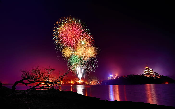 Superb Fireworks, lights, night, dark, colors HD wallpaper