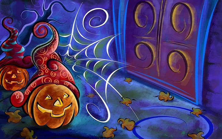 Abstract Halloween, jack o lantern near window halloween illustration