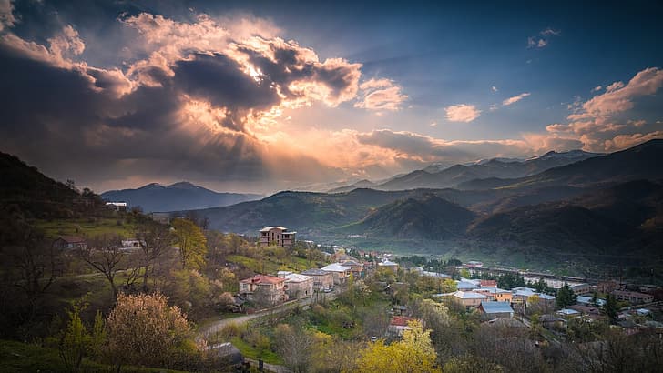 sunset, mountains, Armenia, Dilijan Valley, HD wallpaper
