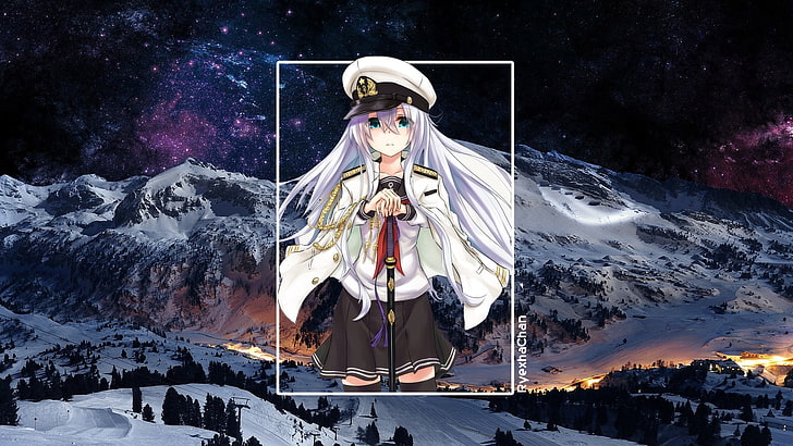 anime girls, loli, cold temperature, snow, winter, nature, mountain, HD wallpaper