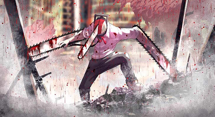 Chainsaw Man, Denji (Chainsaw Man), chainsaws, blood, blood covered body, HD wallpaper