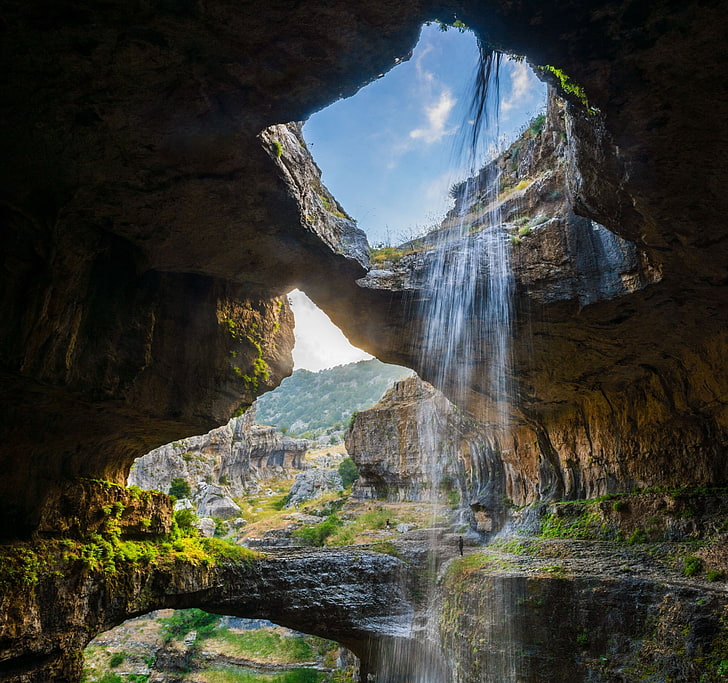 cave, Erosion, Gorge, landscape, Lebanon, nature, waterfall, HD wallpaper