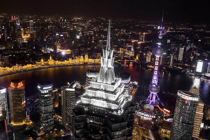 Cities, Shanghai, China, City, Jin Mao Tower, Light, Night, HD wallpaper