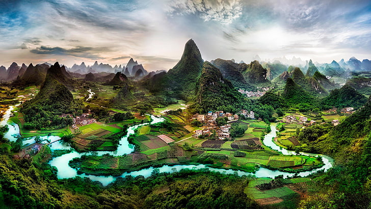 china, guangxi, guilin, li river, mountains, limestone, karst, HD wallpaper