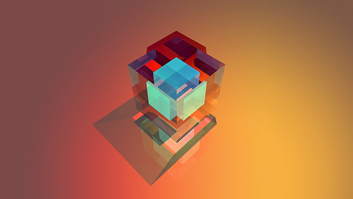 multicolored cube, multicolored logo, abstract, colorful, geometry