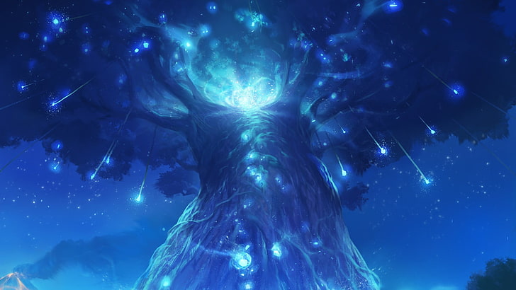 tree illustration, Ori and the Blind Forest, trees, spirits, landscape