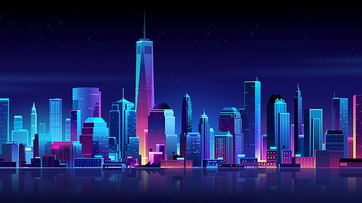 43x900px Free Download Hd Wallpaper High Rise Buildings Digital Wallpaper New York City Neon Nightscape Wallpaper Flare
