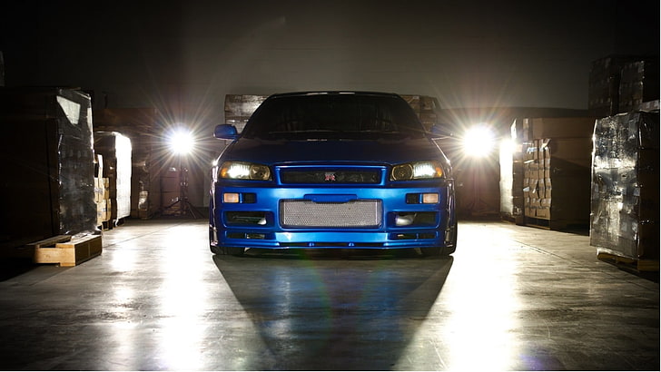blue Nissan GTR, machine, skyline, gt-r, r34, the fast and the furious 4, HD wallpaper