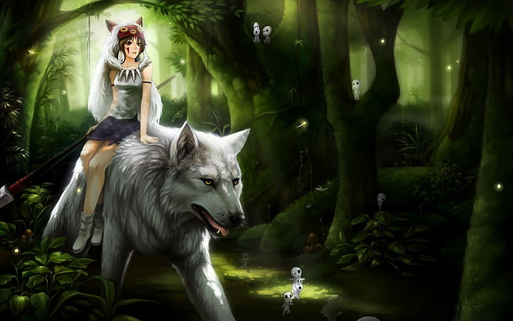anime, Studio Ghibli, Princess Mononoke, anime girls, forest