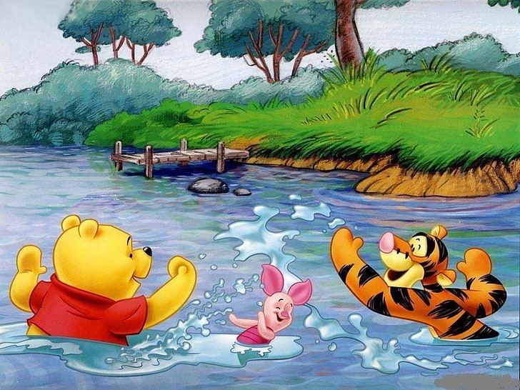 Winnie the Pooh Piglet and Tigger wallpaper, TV Show, water, animal representation, HD wallpaper
