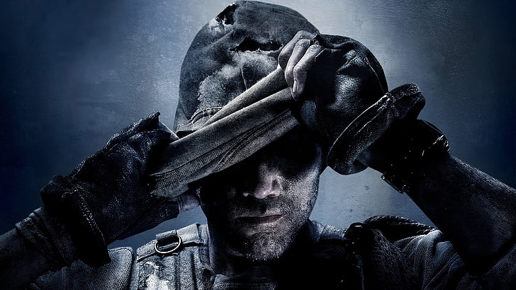 man wearing gray hat character digital wallpaper, mask, soldiers