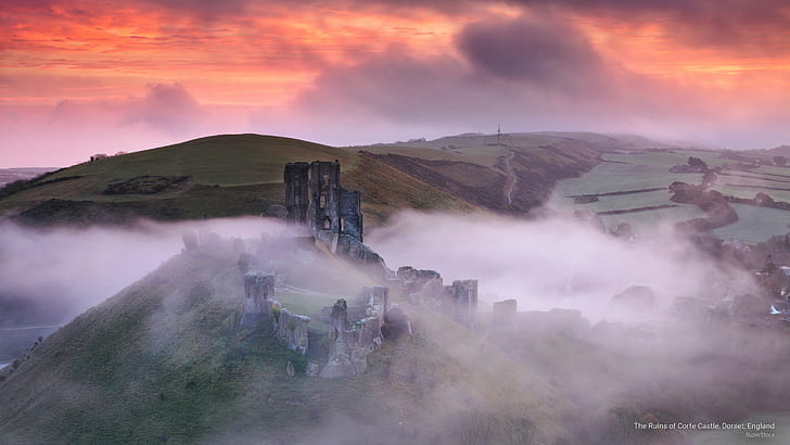 The Ruins of Corfe Castle, Dorset, England, Europe, HD wallpaper