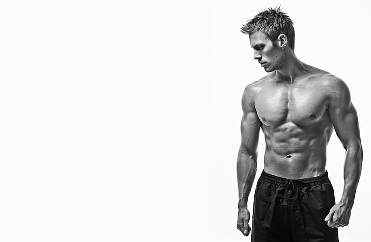 men's black bottoms, skinny, muscles, monochrome, simple background, HD wallpaper